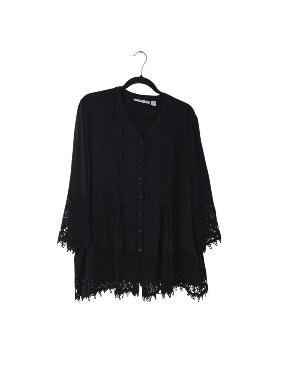 Coldwater Creek Black Lace-Trim Button Front Women's Top Sze XL